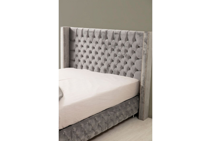 Lit Coffre CLOUTE Velours Gris